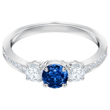 Attract Trilogy ring, Round, Blue, Rhodium plated - Swarovski, 5416152