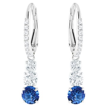 Attract Trilogy Round Pierced Earrings, Blue, Rhodium plated - Swarovski, 5416154