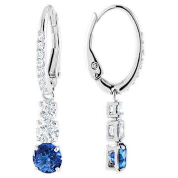 Attract Trilogy drop earrings, Round cut, Blue, Rhodium plated - Swarovski, 5416154
