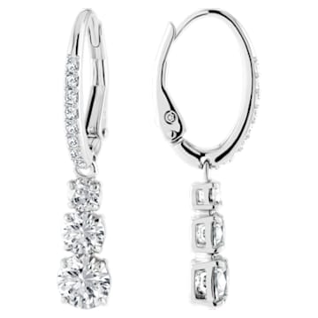 Attract Trilogy hoop earrings, Round cut, White, Rhodium plated - Swarovski, 5416155