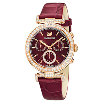 Era Journey watch, Swiss Made, Leather strap, Red, Rose gold-tone finish - Swarovski, 5416701