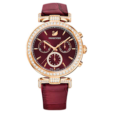 Era Journey watch, Leather strap, Red, Rose gold-tone finish - Swarovski, 5416701