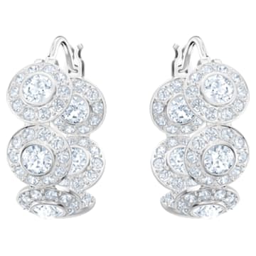 Angelic Hoop Pierced Earrings, White, Rhodium plated - Swarovski, 5418269