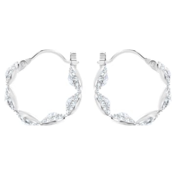 Angelic Hoop Pierced Earrings, White, Rhodium plated - Swarovski, 5418269