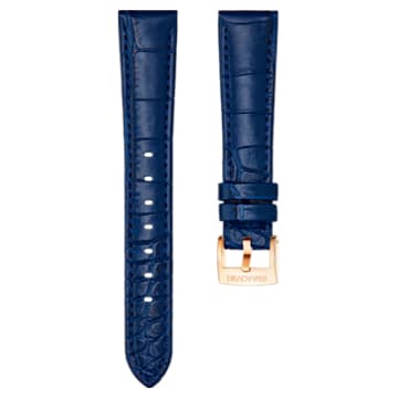 17mm watch strap, Leather with stitching, Blue, Rose gold-tone plated - Swarovski, 5419166