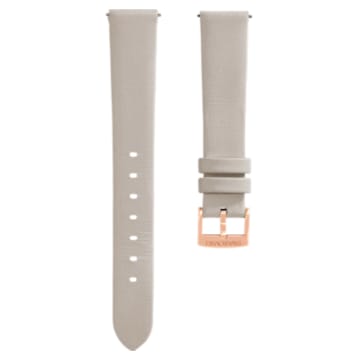 14mm Watch strap, Leather, Light gray, Champagne-gold tone plated - Swarovski, 5419205