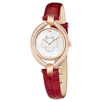 Stella watch, Leather strap, Red, Rose gold-tone finish - Swarovski, 5421822