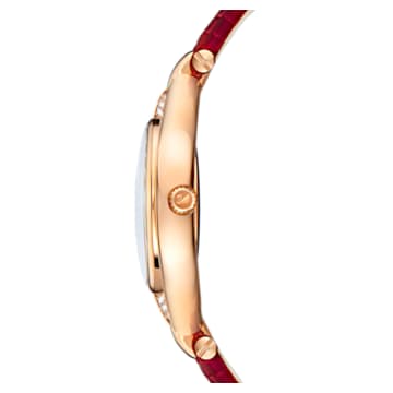 Stella watch, Swiss Made, Clover, Leather strap, Red, Rose gold-tone finish - Swarovski, 5421822