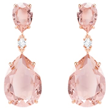 Vintage pierced earrings, Drop, Pink, Rose gold-tone plated - Swarovski, 5424361