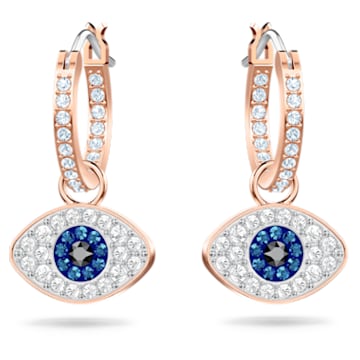Swarovski Symbolic earrings, Evil eye, Blue, Rose gold-tone plated - Swarovski, 5425857