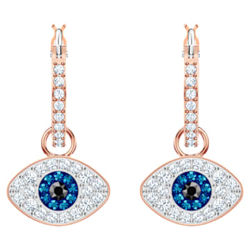Anneaux d'oreilles Swarovski Symbolic, Œil porte-bonheur, Bleues, Placage de ton or rosé - Swarovski, 5425857