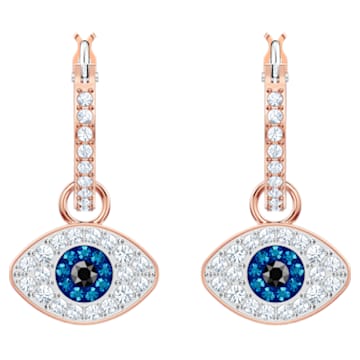 Swarovski Symbolic hoop earrings, Evil eye, Blue, Rose gold-tone plated - Swarovski, 5425857