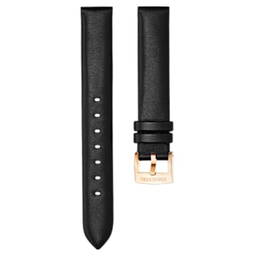Cinturino per orologio 14mm, Pelle, Nero, Placcato color oro rosa - Swarovski, 5426595