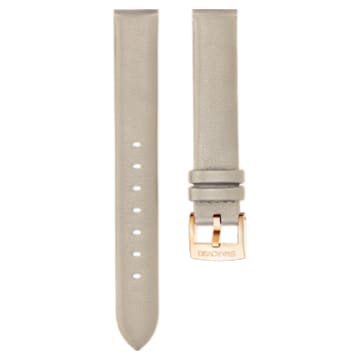 Cinturino per orologio 14mm, Pelle, Grigio talpa, Placcato color oro rosa - Swarovski, 5426597
