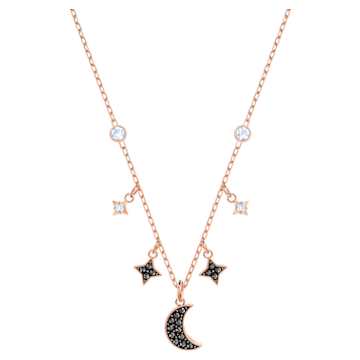 Symbolica ドロップピアス, 月と星, ブラック, ローズゴールドトーン