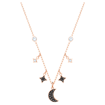 SWAROVSKI Symbolica ネックレス, 月と星, ブラック, 18Kローズゴールドコーティング