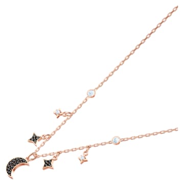 Collar Swarovski Symbolic, Luna y estrella, Negro, Baño tono oro rosa - Swarovski, 5429737