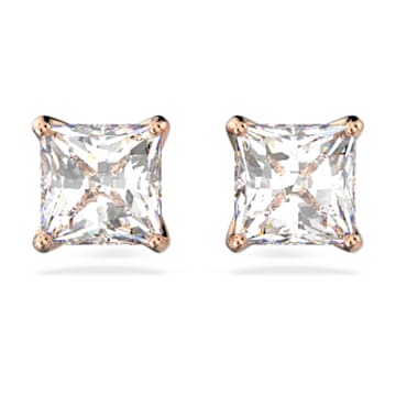 Attract stud earrings, Square cut crystal, White, Rose-gold tone plated - Swarovski, 5431895
