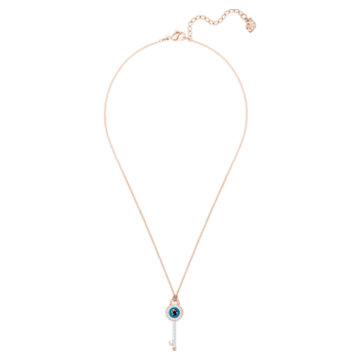 Collier Swarovski Symbolic, Œil porte-bonheur et clé, Bleu, Placage de ton or rosé - Swarovski, 5437517