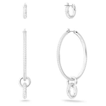 Stone hoop earrings, Pavé, White, Rhodium plated - Swarovski, 5437971