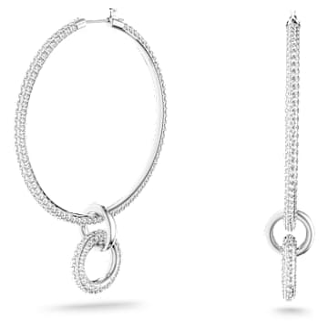 Stone hoop earrings, Pavé, White, Rhodium plated - Swarovski, 5437971