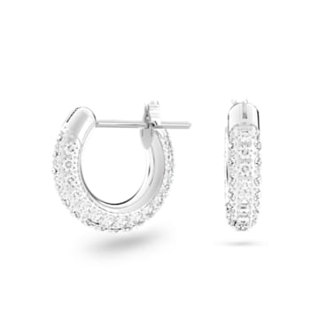 Stone hoop earrings, Pavé, White, Rhodium plated - Swarovski, 5437971
