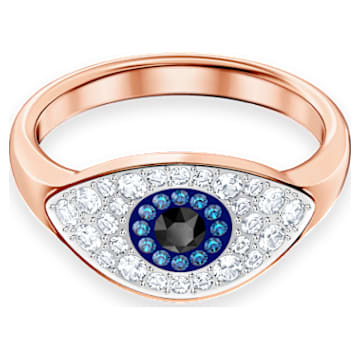 Swarovski Symbolic Evil Eye Ring, Blue, Rose-gold tone plated