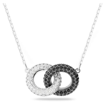 Stone necklace, Circular, Black, Rhodium plated - Swarovski, 5445706