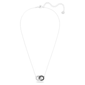 Stone necklace, Circle, Black, Rhodium plated - Swarovski, 5445706