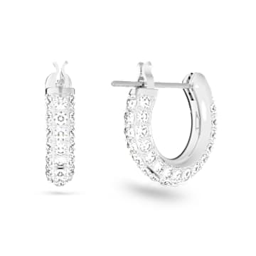 Stone 후프 이어링, 파베, 스몰, 화이트, 로듐 플래팅 - Swarovski, 5446004