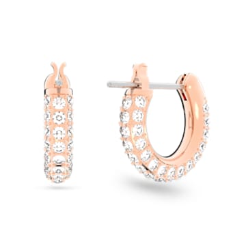 Stone hoop earrings, Pavé, Small, White, Rose gold-tone plated - Swarovski, 5446008