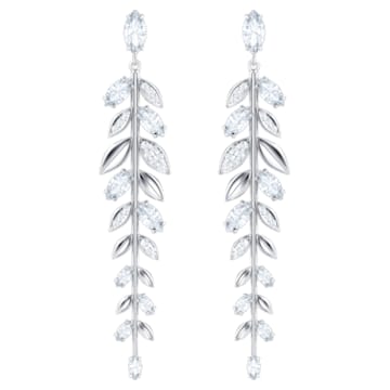 Mayfly Pierced Earrings, Long, White, Rhodium plated - Swarovski, 5446037