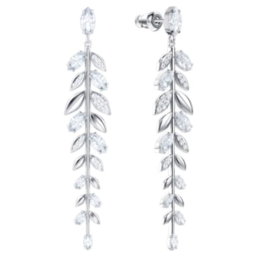 Mayfly Pierced Earrings, Long, White, Rhodium plated - Swarovski, 5446037