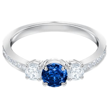 Attract Trilogy ring, Round, Blue, Rhodium plated - Swarovski, 5448831