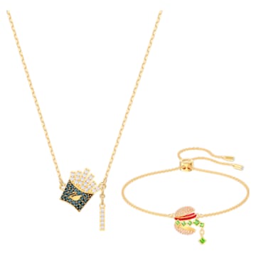 Nicest set, Burger and fries, Multicolored, Gold-tone plated - Swarovski, 5448916