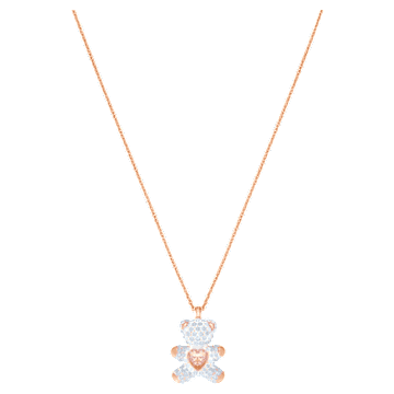 Teddy 鏈墜, 熊, 白色, 鍍玫瑰金色調 - Swarovski, 5452026