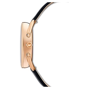 Crystalline Glam watch, Leather strap, Black, Rose gold-tone finish - Swarovski, 5452452
