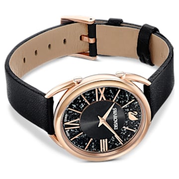 Crystalline Glam 手錶, 真皮表带, 黑色, 玫瑰金色调润饰 - Swarovski, 5452452