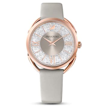 Crystalline Glam horloge, Swiss Made, Lederen band, Grijs, Roségoudkleurige afwerking - Swarovski, 5452455
