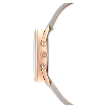 Crystalline Glam watch, Swiss Made, Leather strap, Gray, Rose gold-tone finish - Swarovski, 5452455
