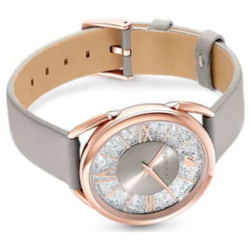 Crystalline Glam horloge, Swiss Made, Lederen band, Grijs, Roségoudkleurige afwerking - Swarovski, 5452455