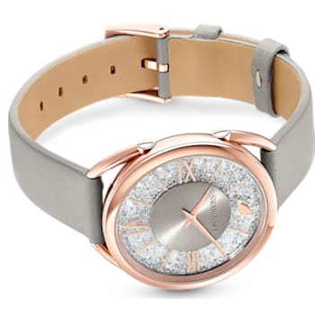 Crystalline Glam watch, Swiss Made, Leather strap, Gray, Rose gold-tone finish - Swarovski, 5452455