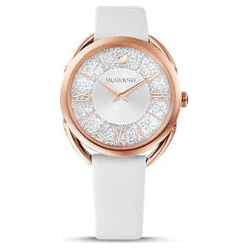Crystalline Glam Uhr, Schweizer Produktion, Lederarmband, Weiß, Roségoldfarbenes Finish - Swarovski, 5452459
