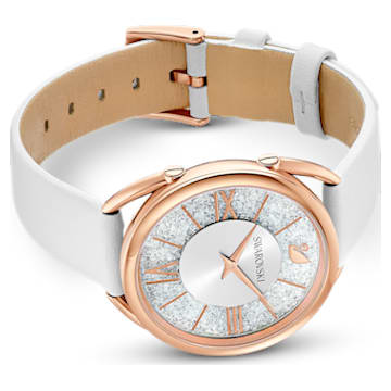 Crystalline Glam watch, Leather strap, White, Rose-gold tone PVD - Swarovski, 5452459