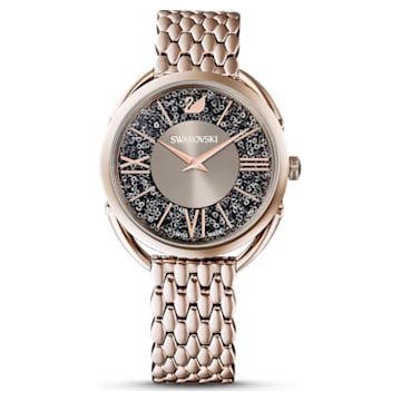 Zegarek Crystalline Glam, Swiss Made, Metalowa bransoleta, Szary, Powłoka w odcieniu szampańskiego złota - Swarovski, 5452462