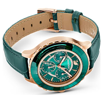 Octea Lux Chrono Uhr, Schweizer Produktion, Lederarmband, Grün, Roségoldfarbenes Finish - Swarovski, 5452498