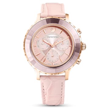 Octea Lux Chrono watch, Leather strap, Pink, Rose gold-tone finish - Swarovski, 5452501