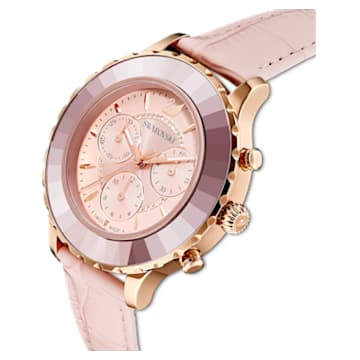 Relógio Octea Lux Chrono, Fabrico suíço, Pulseira de couro, Rosa, Acabamento em rosa dourado - Swarovski, 5452501