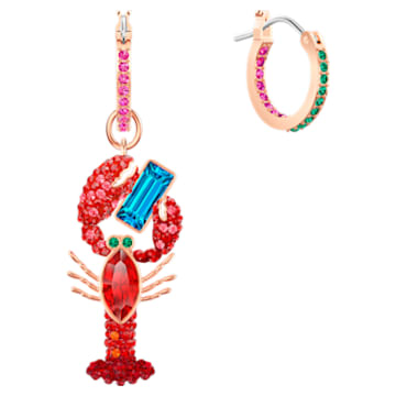 Ocean Lobster Pierced Earrings, Multi-colored, Rose-gold tone plated - Swarovski, 5452555