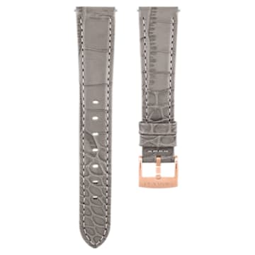 Cinturino per orologio 17mm, Pelle con impunture, Grigio talpa, Placcato color oro rosa - Swarovski, 5455156